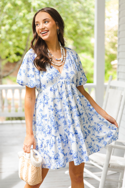 Tiered Blue Floral Dress