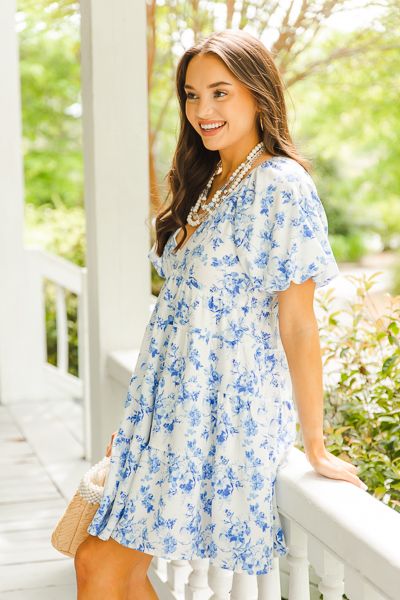 Tiered Blue Floral Dress