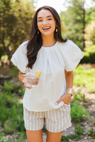 Cotton Puff Sleeve Top, Off White