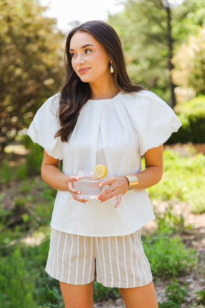 Cotton Puff Sleeve Top, Off White