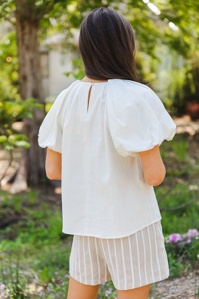 Cotton Puff Sleeve Top, Off White