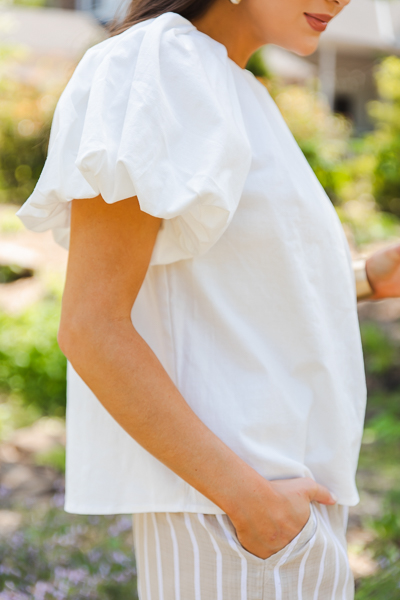 Cotton Puff Sleeve Top, Off White