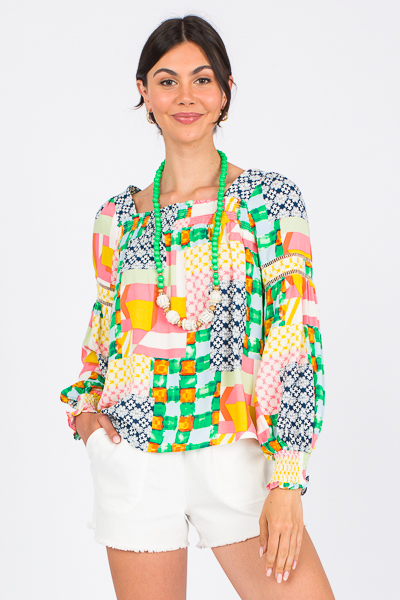 Patchwork Top, Green Multi