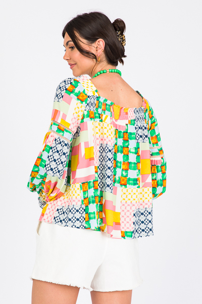 Patchwork Top, Green Multi