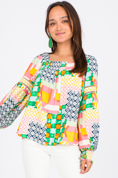 Patchwork Top, Green Multi