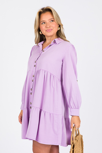 Tara Tiered Shirt Dress, Purple