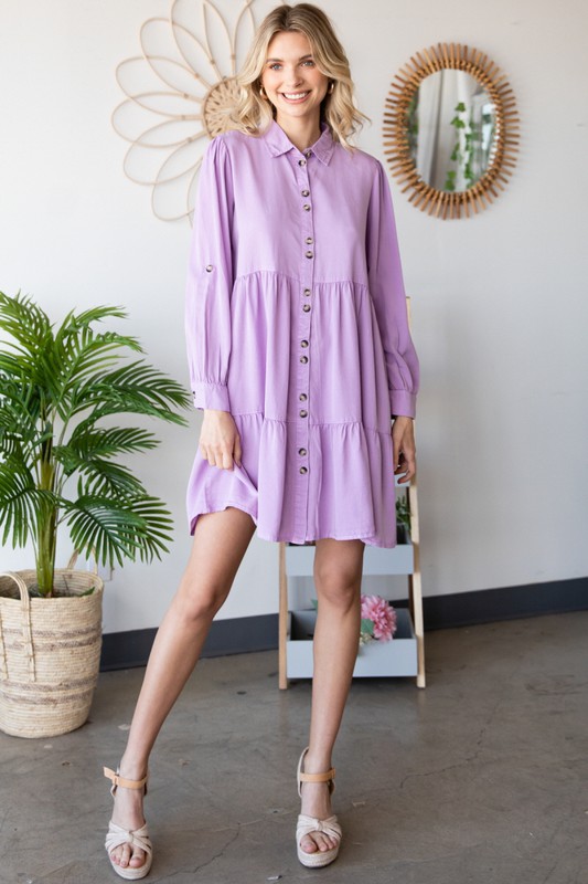 Tara Tiered Shirt Dress, Purple