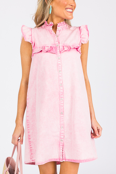 Pink Denim Ruffle Dress