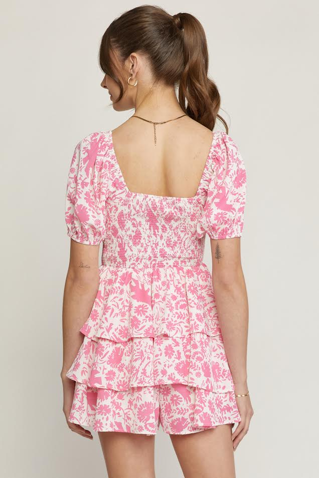 Ruffle Layer Romper, Pink Floral