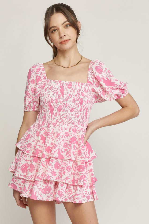 Ruffle Layer Romper, Pink Floral