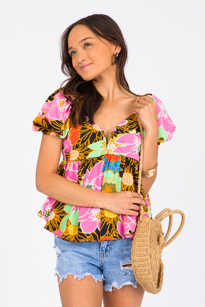 Lydia Floral Peplum, Black