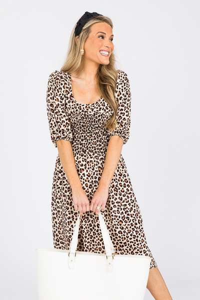 Smock Cheetah Dress, Taupe