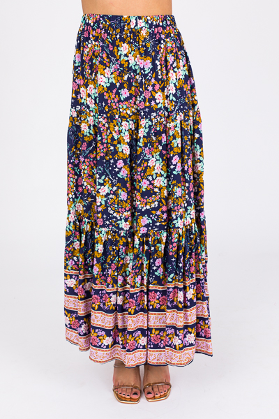 Ashley Floral Maxi Skirt, Navy