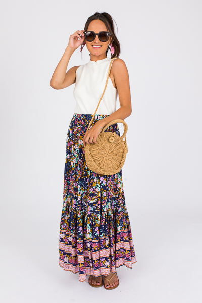 Ashley Floral Maxi Skirt, Navy