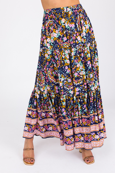 Ashley Floral Maxi Skirt, Navy - New Arrivals - The Blue Door Boutique