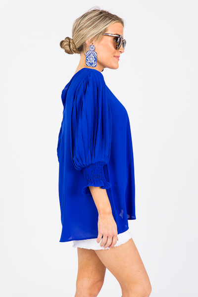 Pleated Sleeves Blouse, Royal