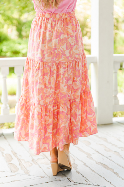 Poplin Palms Maxi Skirt, Pink