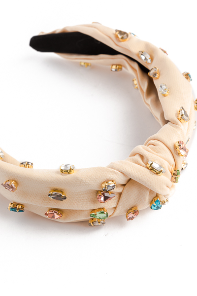 Knotted Jeweled Headband, Beige