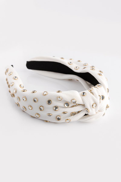 Studded Knotted Headband, White
