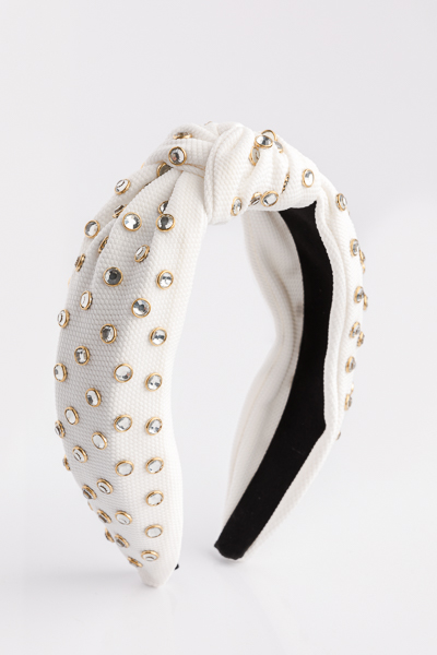 Studded Knotted Headband, White