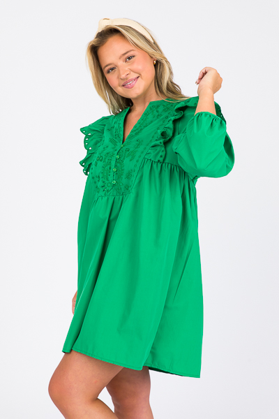 Ruffle Embroidery Dress, Green