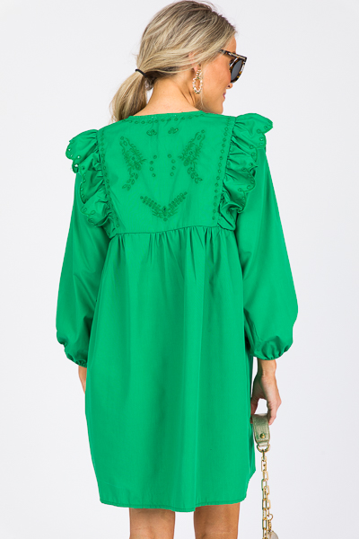 Ruffle Embroidery Dress, Green