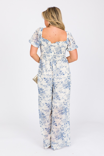 Blue Floral Smock Jumpsuit