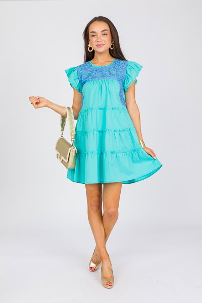 Emerson Embroidery Dress, Turquoise