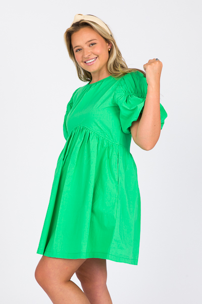 Button Back Cotton Dress, Kelly Green