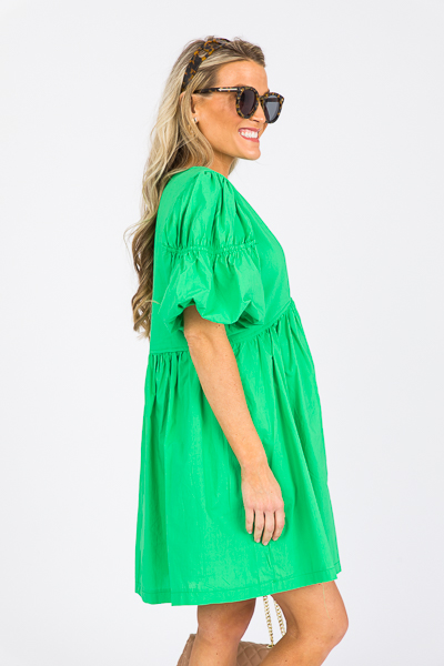 Button Back Cotton Dress, Kelly Green