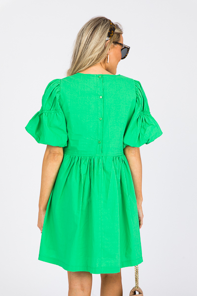 Button Back Cotton Dress, Kelly Green