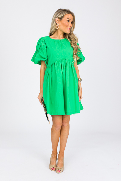 Button Back Cotton Dress, Kelly Green