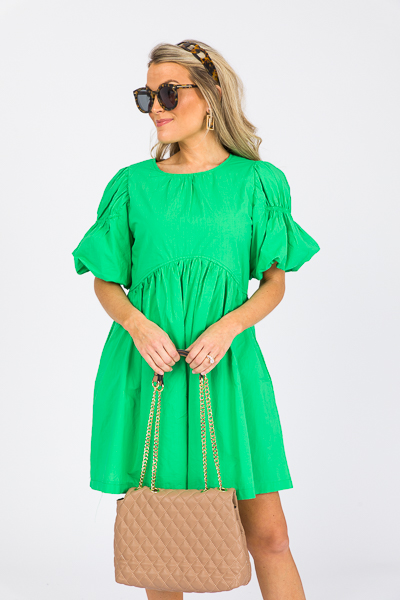 Button Back Cotton Dress, Kelly Green