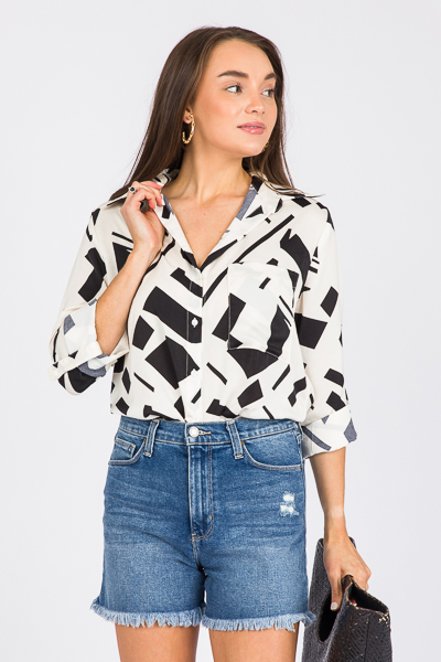 Geo Button Up, White Black