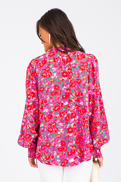 Hot Pink Bold Floral Blouse