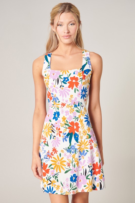 Floral Open Back Dress, Multi