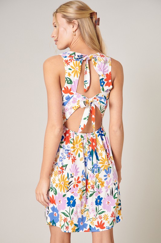 Floral Open Back Dress, Multi