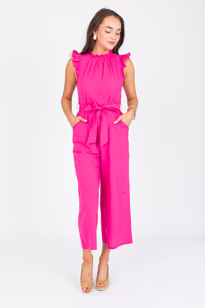 Bri Belted Jumpsuit, Hot Pink