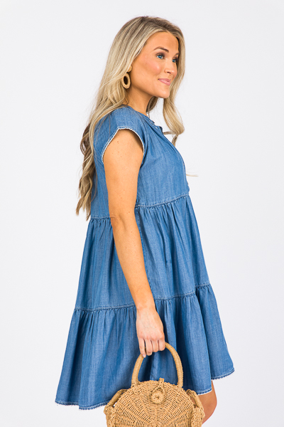 Scallop Trim Chambray Dress