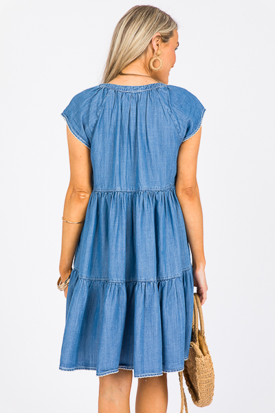 Scallop Trim Chambray Dress