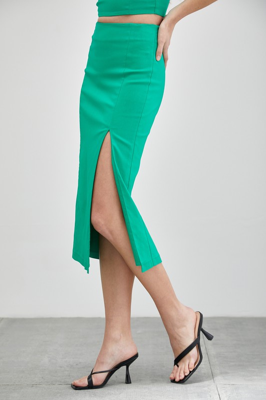 Green Slit Midi Skirt