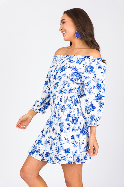 Flirty Flowers Mini Dress, Blue