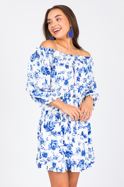 Flirty Flowers Mini Dress, Blue