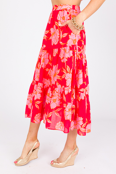Bold Blooms Maxi Skirt, Tomato