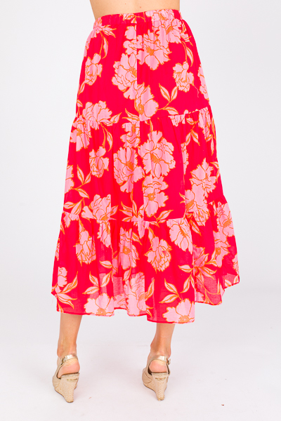 Bold Blooms Maxi Skirt, Tomato