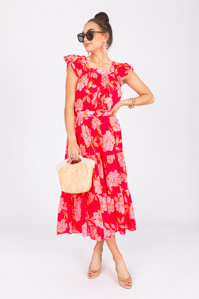 Bold Blooms Maxi Skirt, Tomato