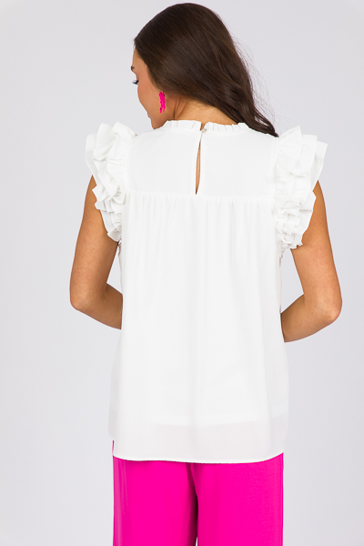 Pleated Ruffle Blouse, White