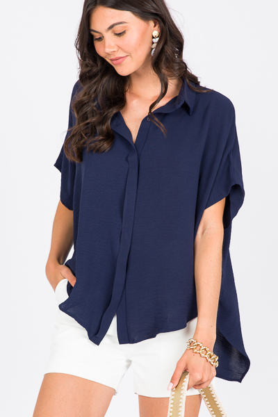 Oversized Button Up Tunic, Navy