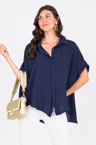 Oversized Button Up Tunic, Navy