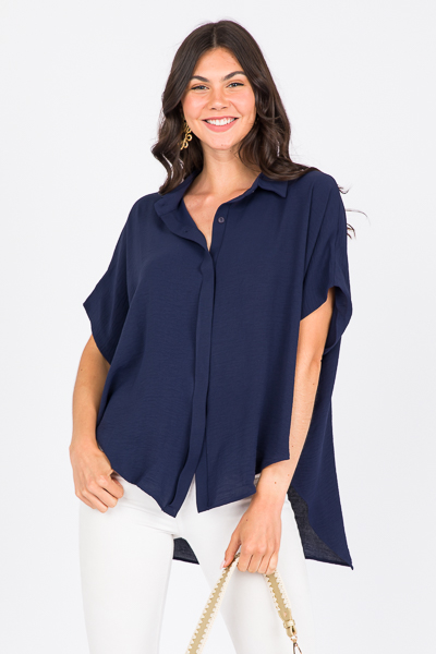 Oversized Button Up Tunic, Navy